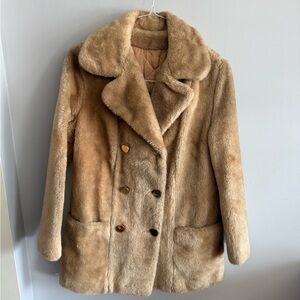 Vintage Sears Fashions Faux Fur Coat – Double Breasted Plush Tan Teddy Coat